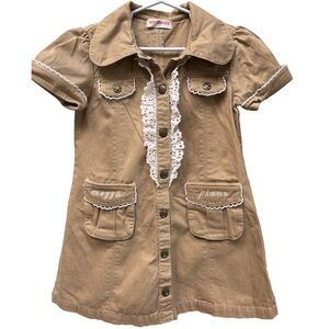 Mezzo Piano Tan Corduroy Short Sleeve Button-up Dress